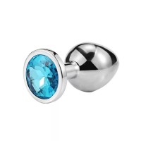 Stalen buttplug met l.blauw kristal 26 - 68 mm