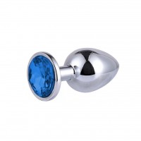 Stalen buttplug met d.blauw kristal 26 - 68 mm