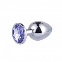 Stalen buttplug met l.paars kristal 26 - 68 mm