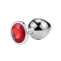 Stalen buttplug met rood kristal 26 - 68 mm
