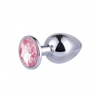 Stalen buttplug met roze kristal 26 - 68 mm