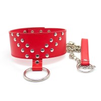 Dikke halsband met riem en ring - rood