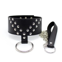 dikke halsband met riem en ring zwart