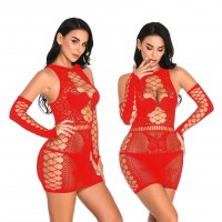 Erotische bodysuit visnet rood - one-size