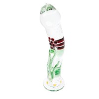 Glazen dildo transparant met flower- 17 cm