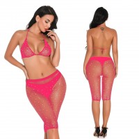 Erotische bh set glittersteentjes roze - one-size