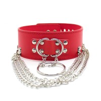 Halsband met kettingen en hangslot - rood