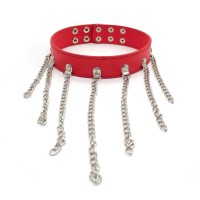 PU leren halsband met kettingen - rood