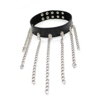 PU leren halsband met kettingen zwart