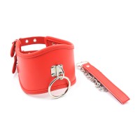 PU leren halsband met riem en ring - rood