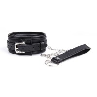 PU leren halsband met riem en kussen - zwart