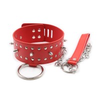 PU leren halsband met studs, riem en slot - rood