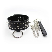 PU leren halsband met studs, riem en slot - zwart