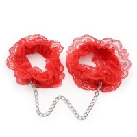 Handboeien plus ketting met kant - rood