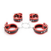 Leren hand- en voetboeien - zwart / rood
