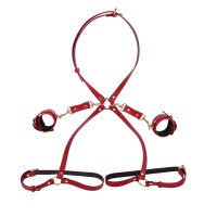PU leren harnas met handboeien - rood