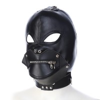 PU leren hoofdmasker met mondkap en hangslot