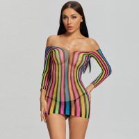 Kleurrijke mini dress met diepe rug - One size