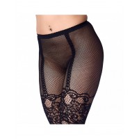 Amorable zwarte panty met bloemen en visnet - one-size