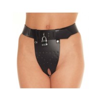 Leren kuisheid slip met 2 gaten en hangslot - M/L