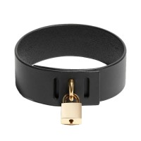 kunst lederen halsband goudkleurig hangslot
