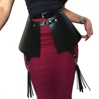Leren harnas rok met hangers - zwart