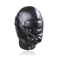 leren hoofdmasker mondknevel zwart