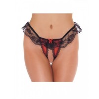 Amorable open tanga met ruches - rood / zwart