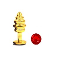 Metalen gouden buttplug met rood kristal 29 - 72 mm