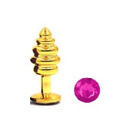 Metalen gouden buttplug met roze kristal 29 - 72 mm