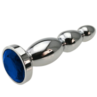 Metalen buttplug met blauw kristal 25 - 135 mm