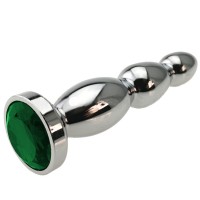 Metalen buttplug met groen kristal 25 - 135 mm