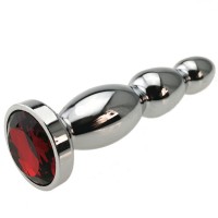 Metalen buttplug met rood kristal 25 - 135 mm