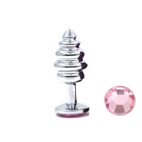 buttplug metaal zilverkleurig met roze kristal