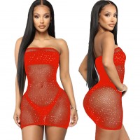 Minidress doorschijnend rood met glitter - One Size