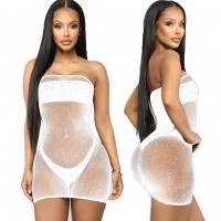 Minidress doorschijnend wit met glitter - One Size