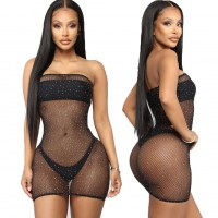 Minidress doorschijnend zwart met glitter - One Size