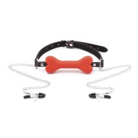 Mondknevel hondenbot met tepelklemmen - rood