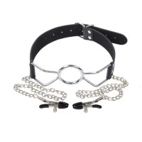 Mondkevel O-ring met ketting tepelklemmen bdsm