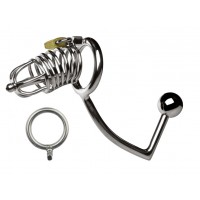 Metalen peniskooi, slot en dilator buttplug sex