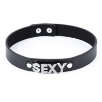 pu leren bdsm halsband met glitter letters