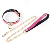 pu leren halsband schubben roze goud