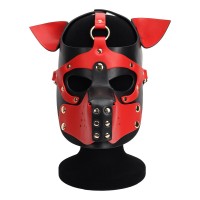 pu leren hondenmasker zwart rood
