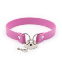 pu leren smalle halsband harten slot roze