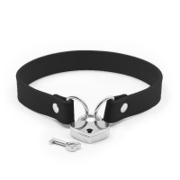 pu leren smalle halsband harten slot zwart