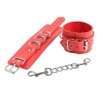 PU leren handboeien 3 ringen met gesp - rood