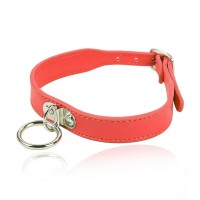 Smalle pu leren rode halsband met ring