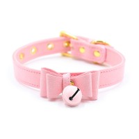 PU leren halsband met strik en kattenbel - roze