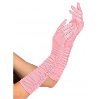 Lange roze satijnen handschoenen one size