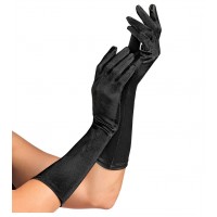 Lange zwarte satijnen handschoenen one size